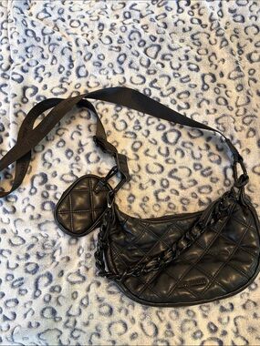 Steve Madden Quilted Black Shoulder Bag with Chain Accent